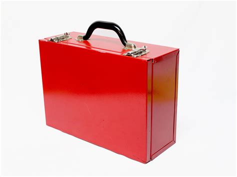 red metal storage box|red storage box with lid.